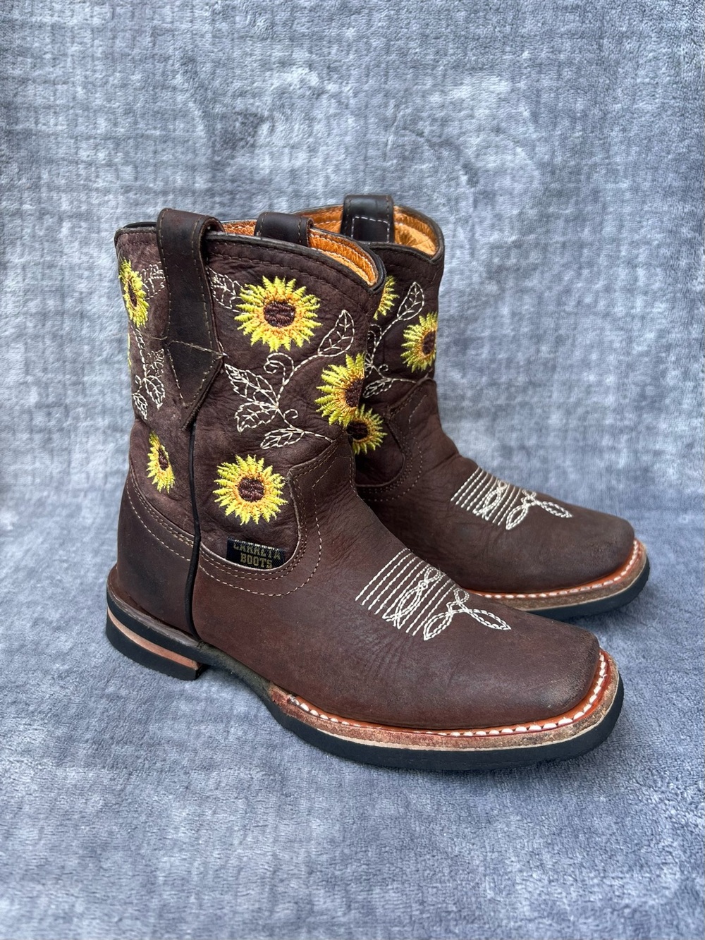 Carreta Boots US Sz 11 Girasol Childrens Cowgirl Leather Sunflower Embroidered